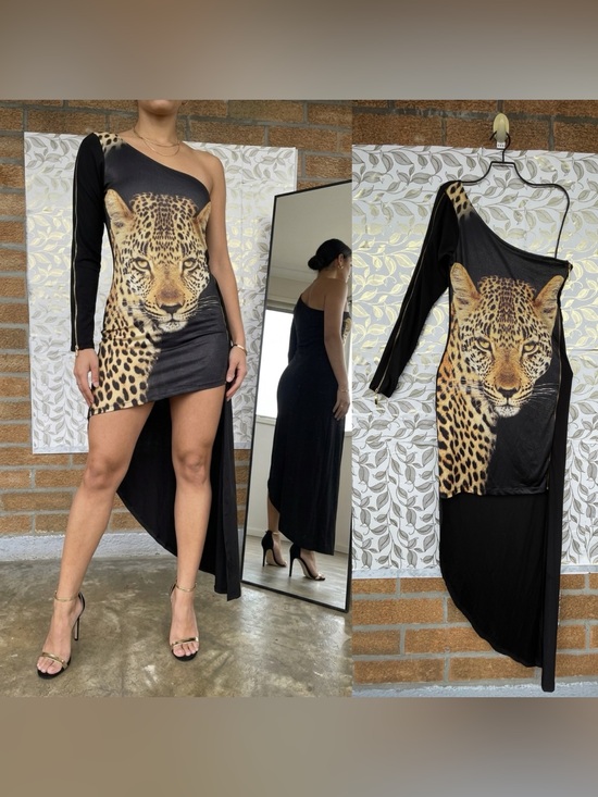 Just Cavalli Dresses & Skirts - Just Cavalli Mob Wife Leopard One Shoulder Asymmetric Dress M New Italy